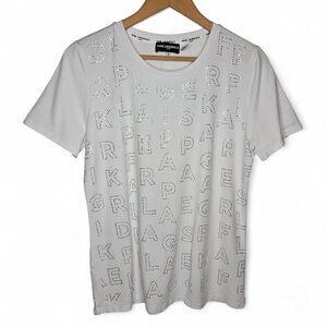 Karl Lagerfeld Jewel Studded Logo Shirt Women's Allover Spellout Designer M